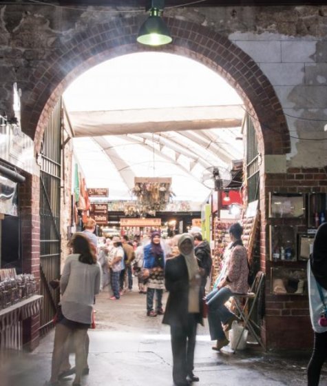 The entrance to the Fremantle Markets, in an old brick building Image