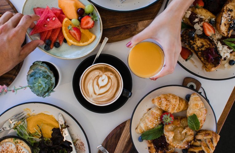 A table filled with breakfast dishes